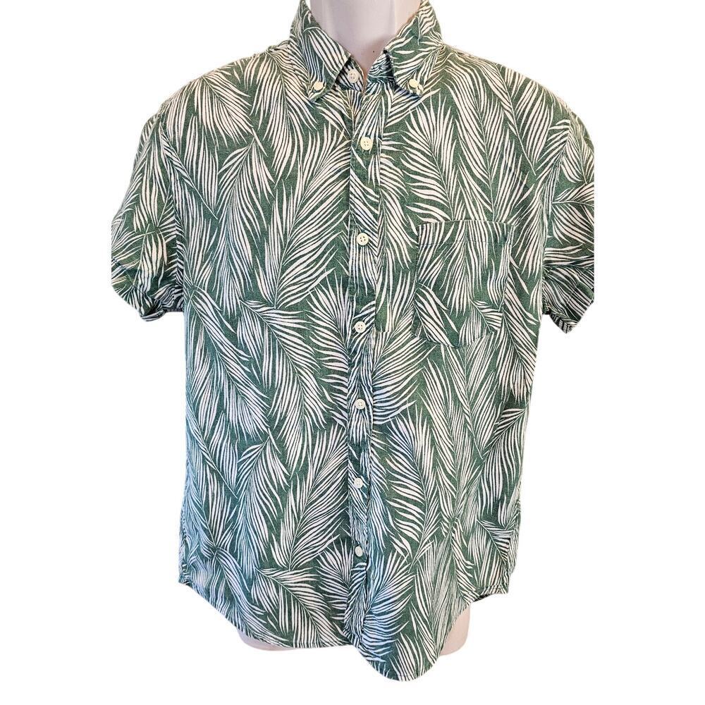 short-sleeve slim linen blend button up island hawaiin SLIM M j.crew NWOT summer